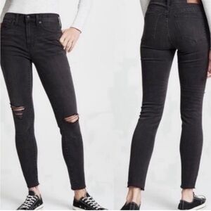 Madewell 9” High Riser Skinny Skinny Jeans Ripped Knees Raw Hem Black 27